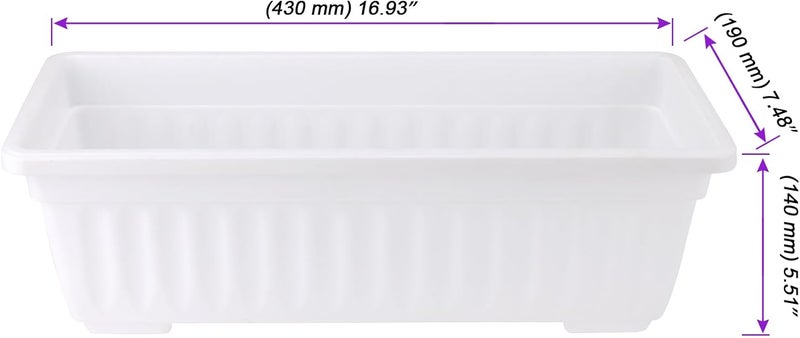 JOIKIT 6 Packs 17 Inch White Plastic Flower Window Boxes Planters with Drainage Holes & Tray, Rectangular Long Vegetable Flower Windowsill Box Planter Pot with Plant Label for Garden Patio Balcony - Image 2